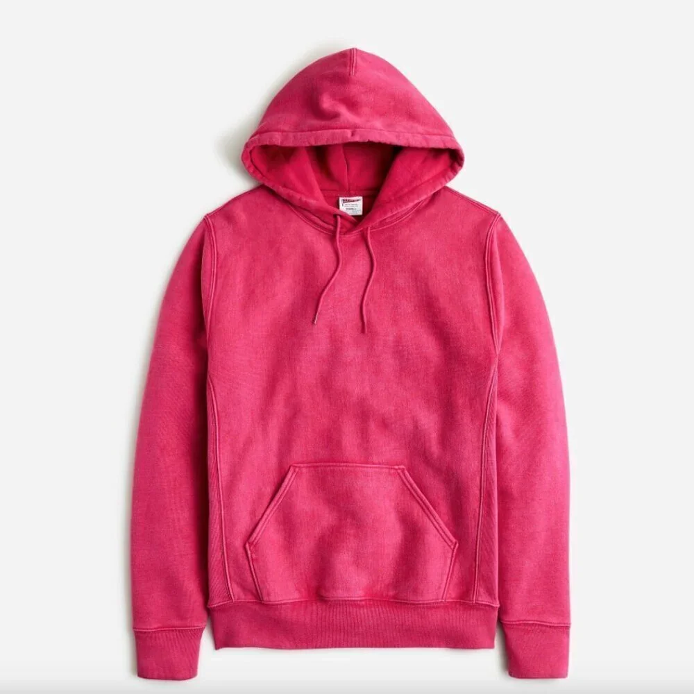 J. Crew Mens Faded Red Washed Heritage 14 oz. Fleece Hoodie Sweatshirt S